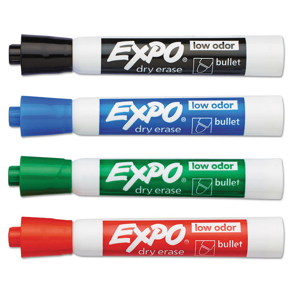 EXPO® Low-Odor Dry-Erase Marker, Medium Bullet Tip, Assorted Colors, 4/Set (SAN82074)