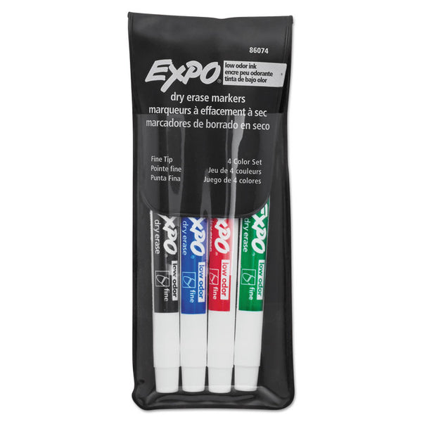 EXPO® Low-Odor Dry-Erase Marker, Fine Bullet Tip, Assorted Colors, 4/Set (SAN86074)