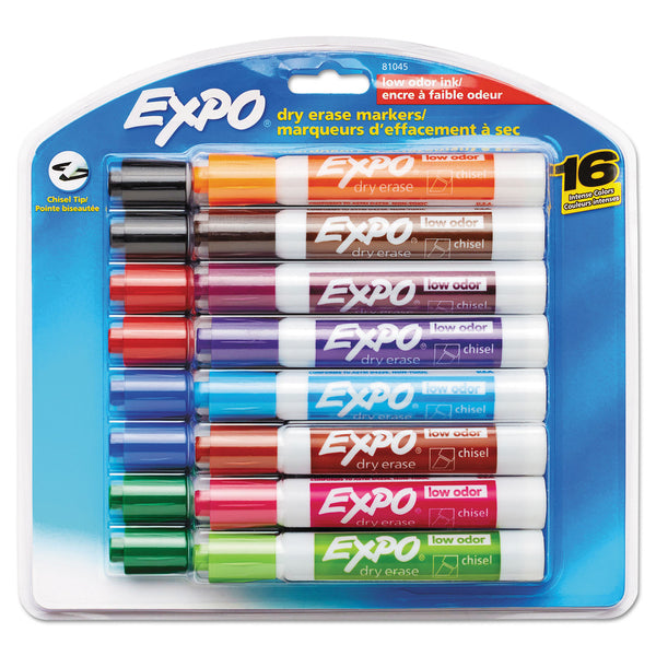 Expo® Low-Odor Dry-Erase Marker, Broad Chisel Tip, Assorted Colors, 16/Set (SAN81045A) 16 ST