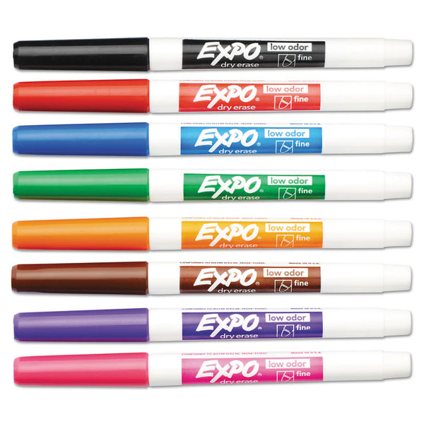 EXPO® Low-Odor Dry-Erase Marker, Fine Bullet Tip, Assorted Colors, 8/Set (SAN86601)