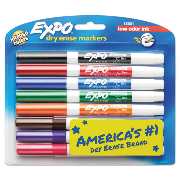 EXPO® Low-Odor Dry-Erase Marker, Fine Bullet Tip, Assorted Colors, 8/Set (SAN86601)