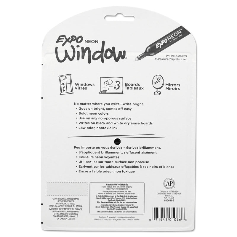 Expo® Neon Windows Dry Erase Marker, Broad Bullet Tip, Assorted Colors, 5/Pack (SAN2211553) 5 ST