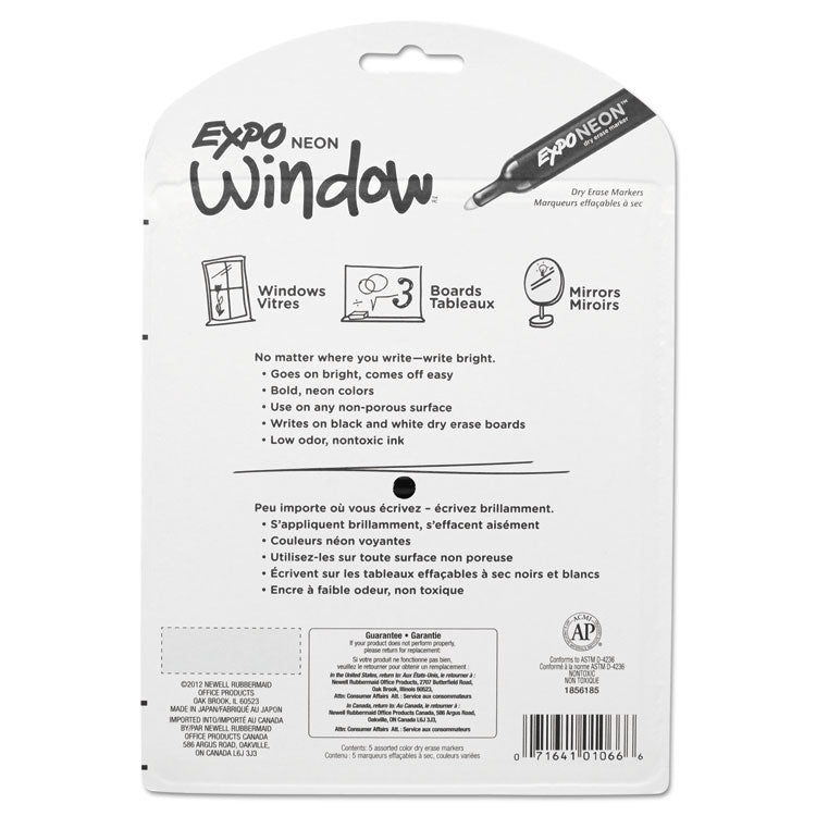 EXPO® Neon Windows Dry Erase Marker, Broad Bullet Tip, Assorted Colors, 5/Pack (SAN1752226) Pack of 5