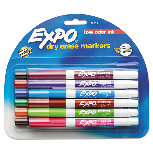 EXPO® Low-Odor Dry-Erase Marker, Fine Bullet Tip, Assorted Colors, 12/Set (SAN86603)