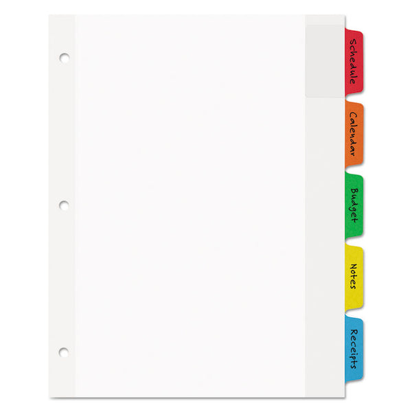 Avery® Movable Tab Dividers with Color Tabs, 5-Tab, 11 x 8.5, White, 1 Set (AVE16750)