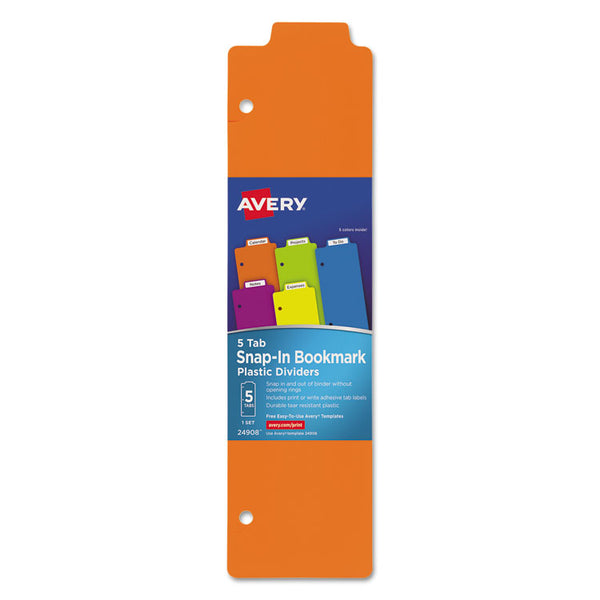 Avery® Tabbed Snap-In Bookmark Plastic Dividers, 5-Tab, 11.5 x 3, Assorted, 1 Set (AVE24908)