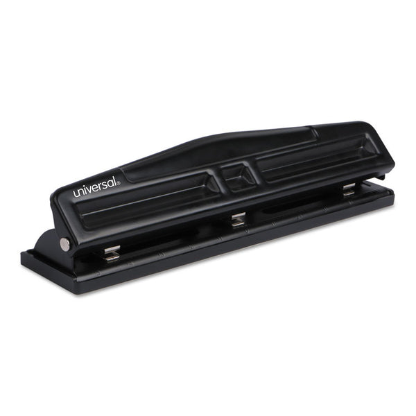Universal® 12-Sheet Deluxe Two- and Three-Hole Adjustable Punch, 9/32" Holes, Black (UNV74323)