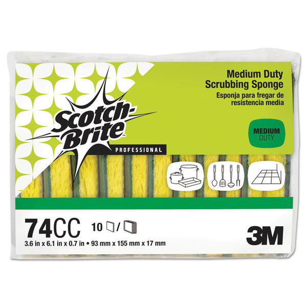 Scotch-Brite™ PROFESSIONAL Medium-Duty Scrubbing Sponge, 3.6 x 6.1, 0.7" Thick, Yellow/Green, 10/Pack (MMM74CC)