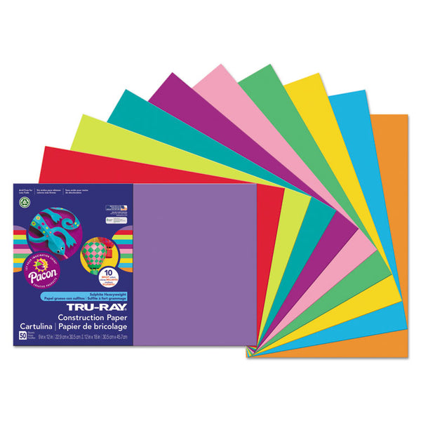 Pacon® Tru-Ray Construction Paper, 76 lb Text Weight, 12 x 18, Assorted Bright Colors, 50/Pack (PAC102941) Pack of 50