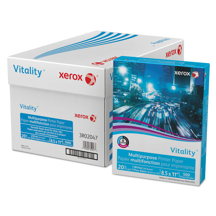 xerox™ Vitality Multipurpose Print Paper, 92 Bright, 20 lb Bond Weight, 8.5 x 11, White, 500 Sheets/Ream, 10 Reams/Carton (XER3R02047)