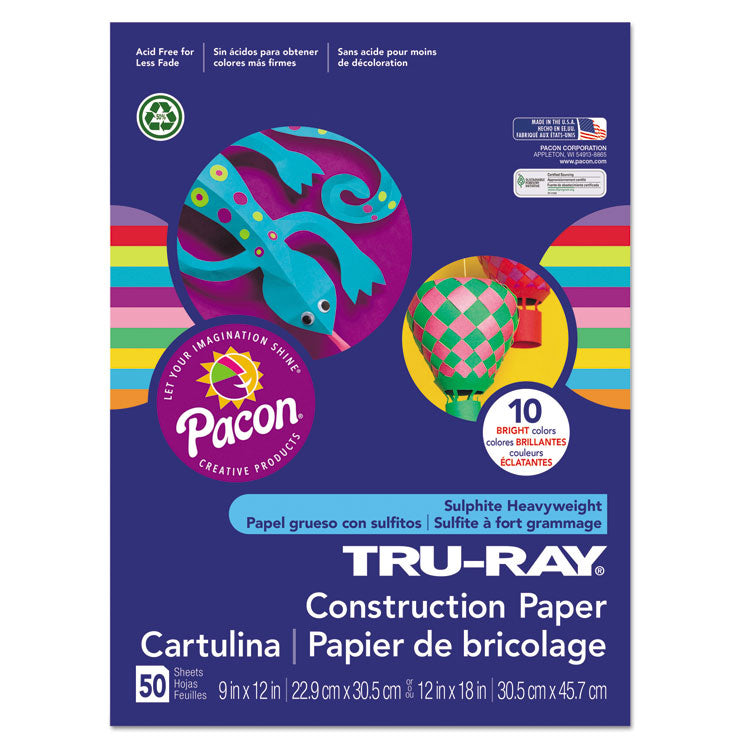 Pacon® Tru-Ray Construction Paper, 76 lb Text Weight, 12 x 18, Assorted Bright Colors, 50/Pack (PAC102941)