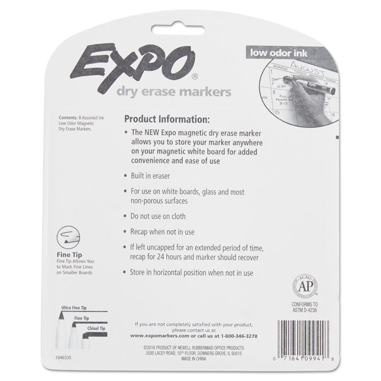 EXPO® Magnetic Dry Erase Marker, Fine Bullet Tip, Assorted Colors, 8/Pack (SAN1944748) Pack of 6