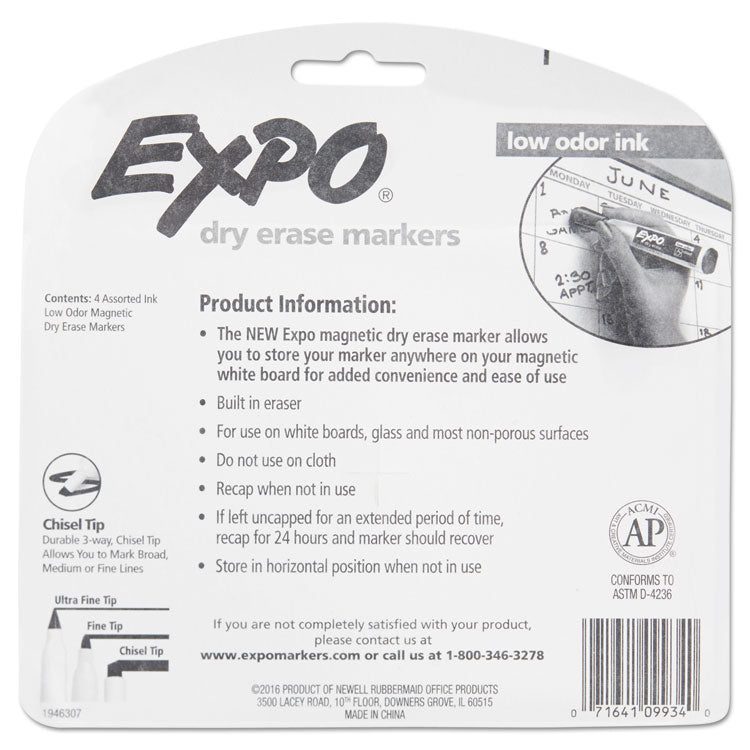 EXPO® Magnetic Dry Erase Marker, Broad Chisel Tip, Assorted Colors, 4/Pack (SAN1944728) Pack of 4