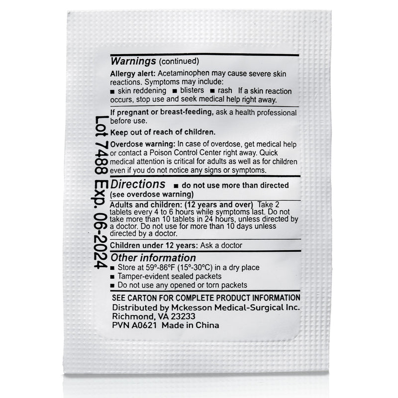 McKesson Pain Relief 325 mg Strength Acetaminophen Unit Dose Tablet 250 per Box (1111736_CS) 3000/CS