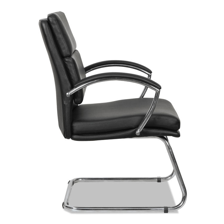 Alera® Alera Neratoli Slim Profile Stain-Resistant Faux Leather Guest Chair, 23.81" x 27.16" x 36.61", Black Seat/Back, Chrome Base (ALENR4319)