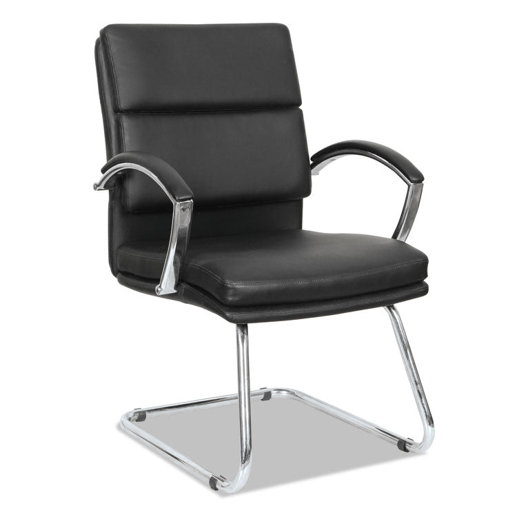 Alera® Alera Neratoli Slim Profile Stain-Resistant Faux Leather Guest Chair, 23.81" x 27.16" x 36.61", Black Seat/Back, Chrome Base (ALENR4319)