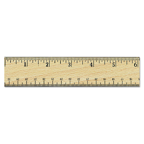 Universal® Flat Wood Ruler w/Double Metal Edge, Standard, 12" Long, Clear Lacquer Finish (UNV59021)