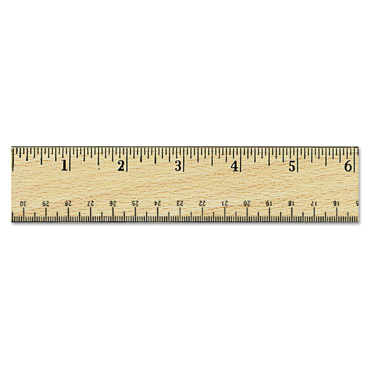 Universal® Flat Wood Ruler w/Double Metal Edge, Standard, 12" Long, Clear Lacquer Finish (UNV59021)