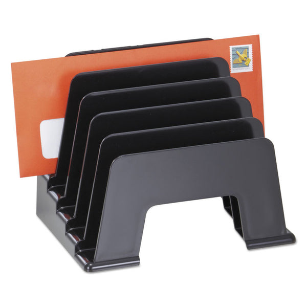 Universal® Recycled Plastic Incline Sorter, 5 Sections, DL to A5 Size Files, 8" x 5.5" x 6", Black (UNV08104)