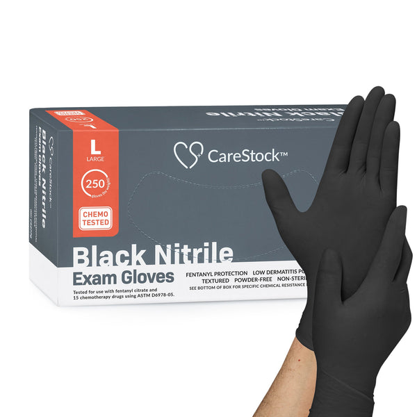 CareStock™ Exam Glove Large NonSterile Nitrile Standard Cuff Length Fully Textured Black Not Rated (1230894_CS) 2500/CS