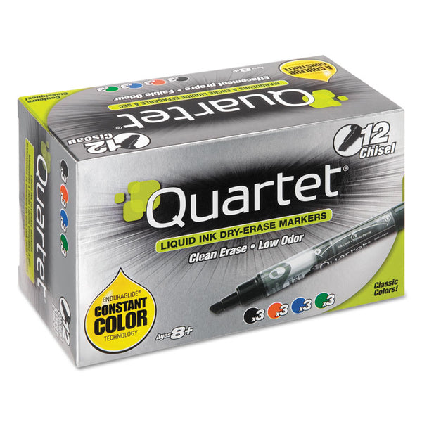 Quartet® EnduraGlide Dry Erase Marker, Broad Chisel Tip, Four Assorted Colors, 12/Set (QRT500118M)