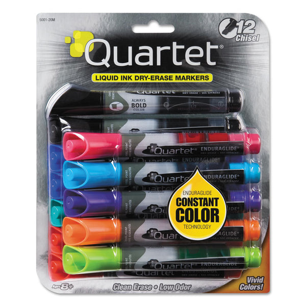 Quartet® EnduraGlide Dry Erase Marker, Broad Chisel Tip, Nine Assorted Colors, 12/Set (QRT500120M)