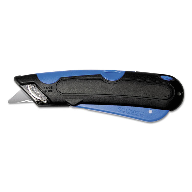 COSCO Easycut Self-Retracting Cutter with Safety-Tip Blade, Holster and Lanyard, 6" Plastic Handle, Black/Blue (COS091524) Each