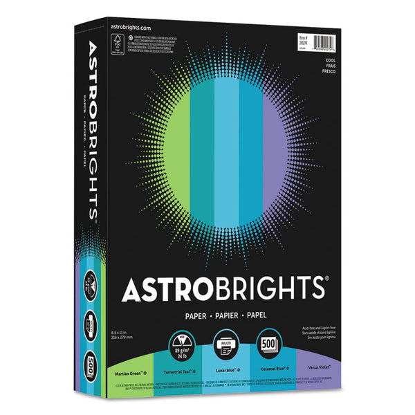 Astrobrights® Color Paper - "Cool" Assortment, 24 lb Bond Weight, 8.5 x 11, Assorted Cool Colors, 500/Ream (WAU20274)