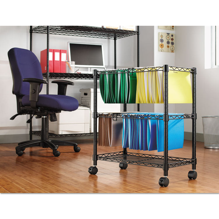 Alera® Two-Tier File Cart for Front-to-Back + Side-to-Side Filing, Metal, 1 Shelf, 3 Bins, 26" x 14" x 29.5", Black (ALEFW601426BL)