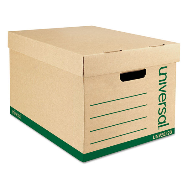 Universal® Recycled Medium-Duty Record Storage Box, Letter/Legal Files, Kraft/Green, 12/Carton (UNV28223)