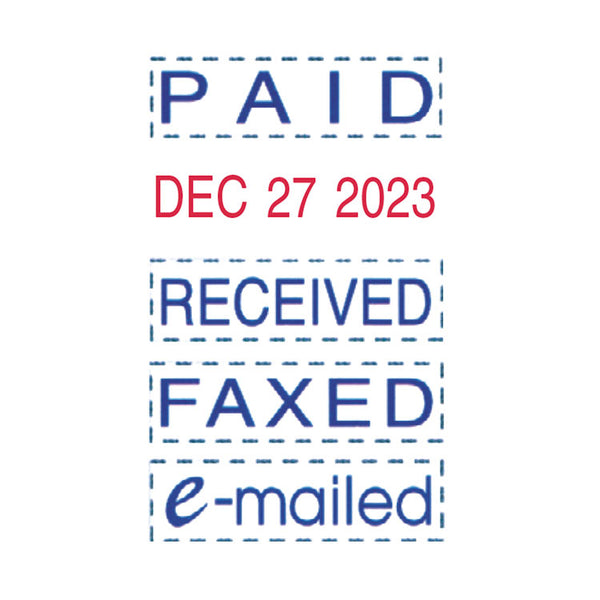 Trodat® Printy Economy Micro 5-in-1 Date Stamp with Text Plates, Self-Inking, 1" x 0.75", Blue/Red (USSE4850L) Each
