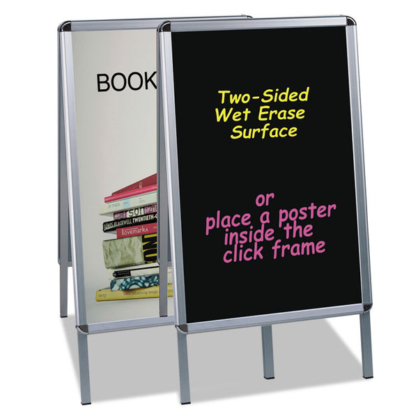 MasterVision® Wet Erase Board, Double Sided, 23 x 33, 42" Tall, Black Surface, Silver Aluminum Frame (BVCDKT30505072) Each