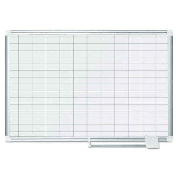 MasterVision® Gridded Magnetic Steel Dry Erase Planning Board, 1 x 2 Grid, 36 x 24, White Surface, Silver Aluminum Frame (BVCMA0392830) Each