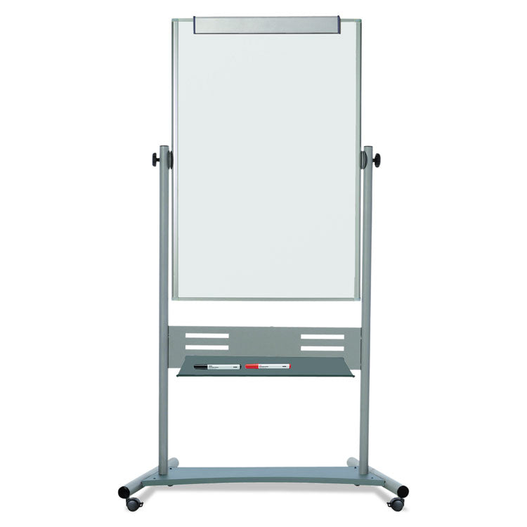 MasterVision® Revolver Easel, 35.4 x 47.2, 80" Tall Easel, Vertical Orientation, White Surface, Silver Aluminum Frame (BVCQR5203) Each