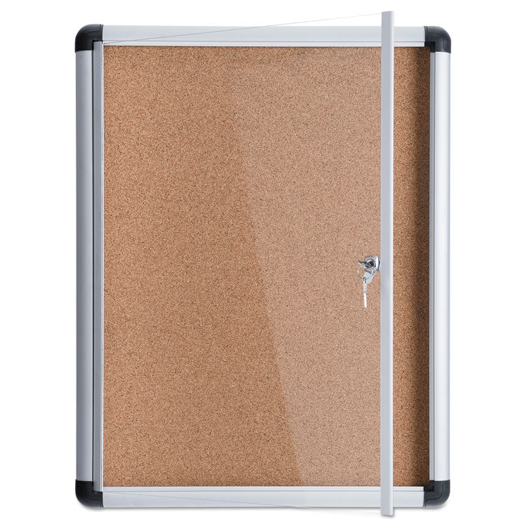 MasterVision® Slim-Line Enclosed Cork Bulletin Board, One Door, 28 x 38, Tan Surface, Aluminum Frame (BVCVT630101690) Each