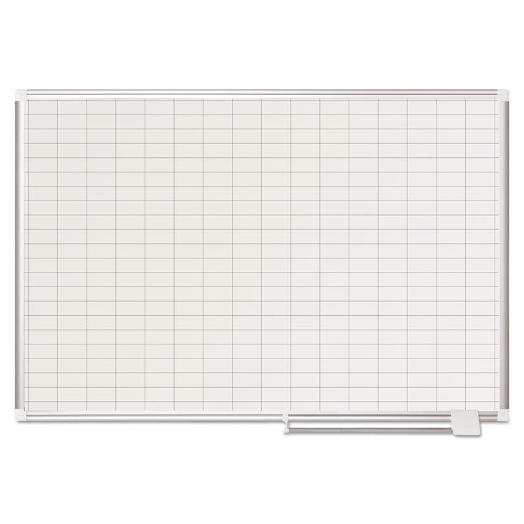 MasterVision® Gridded Magnetic Steel Dry Erase Planning Board, 1 x 2 Grid, 48 x 36, White Surface, Silver Aluminum Frame (BVCMA0592830) Each