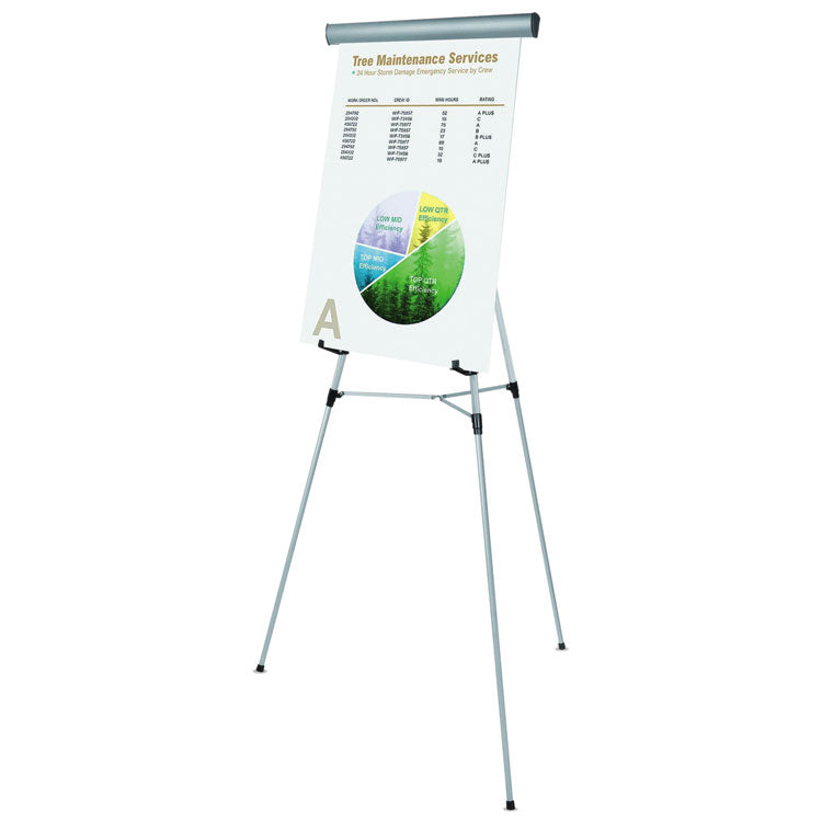 MasterVision® Telescoping Tripod Display Easel, Adjusts 38" to 69" High, Metal, Silver (BVCFLX05102MV) Each