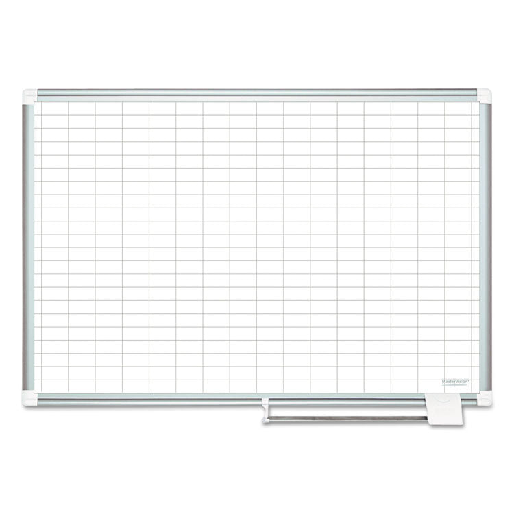 MasterVision® Gridded Magnetic Steel Dry Erase Planning Board with Accessories, 1 x 2 Grid, 36 x 24, White Surface, Silver Aluminum Frame (BVCMA0392830A) Each