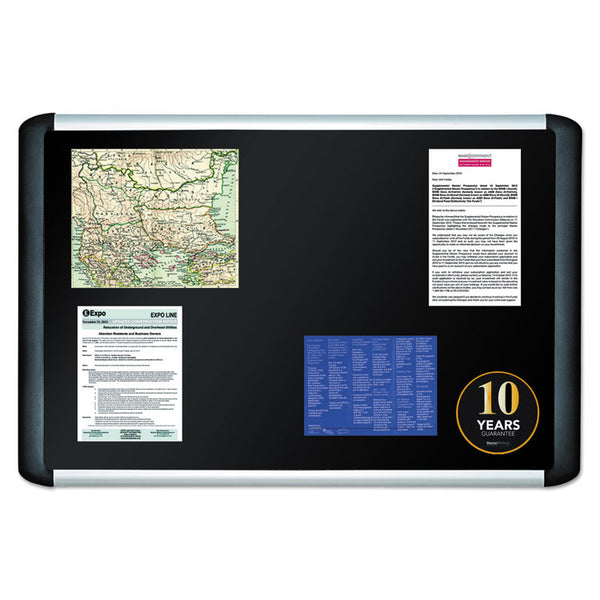 MasterVision® Soft-touch Bulletin Board, 48 x 36, Black Fabric Surface, Aluminum/Black Aluminum Frame (BVCMVI050301) Each