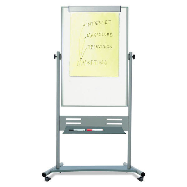 MasterVision® Revolver Easel, 35.4 x 47.2, 80" Tall Easel, Vertical Orientation, White Surface, Silver Aluminum Frame (BVCQR5203) Each