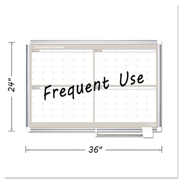 MasterVision® Magnetic Dry Erase Calendar Board, Four Month, 36 x 24, White Surface, Silver Aluminum Frame (BVCGA03105830) Each