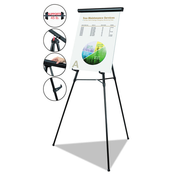 MasterVision® Telescoping Tripod Display Easel, Adjusts 38" to 69" High, Metal, Black (BVCFLX05101MV) Each