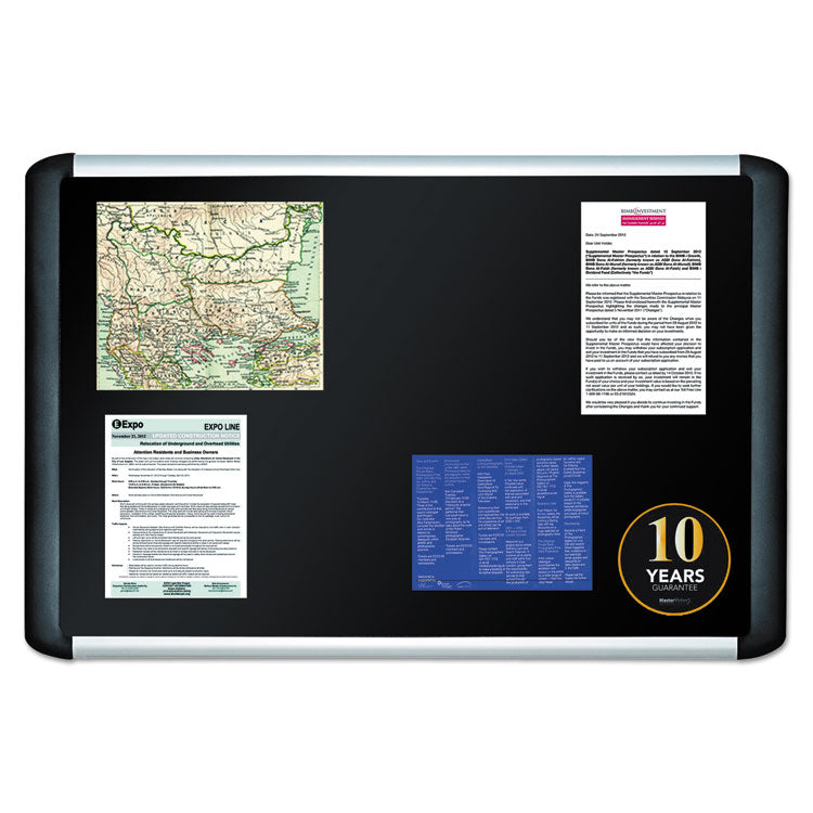 MasterVision® Soft-touch Bulletin Board, 36 x 24, Black Fabric Surface, Aluminum/Black Aluminum Frame (BVCMVI030301) Each