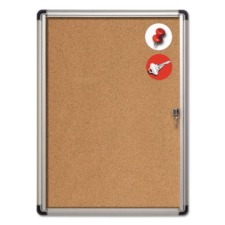 MasterVision® Slim-Line Enclosed Cork Bulletin Board, One Door, 28 x 38, Tan Surface, Aluminum Frame (BVCVT630101690) Each