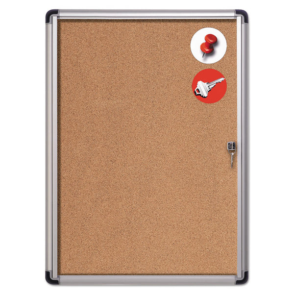 MasterVision® Slim-Line Enclosed Cork Bulletin Board, One Door, 28 x 38, Tan Surface, Aluminum Frame (BVCVT630101690) Each