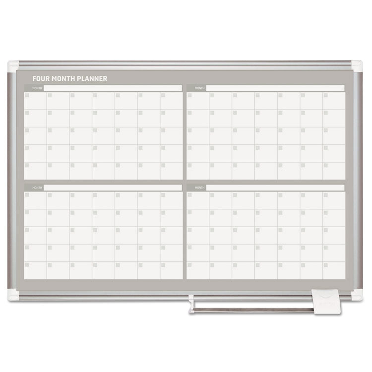 MasterVision® Magnetic Dry Erase Calendar Board, Four Month, 36 x 24, White Surface, Silver Aluminum Frame (BVCGA03105830) Each