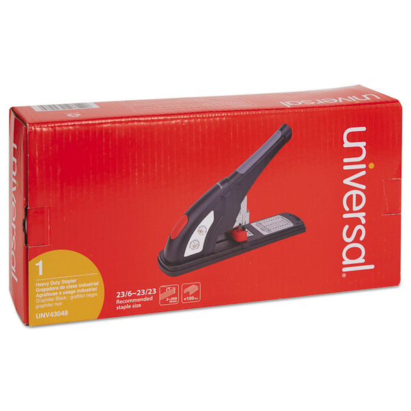 Universal® Heavy-Duty Stapler, 200-Sheet Capacity, Black/Graphite/Red (UNV43048)