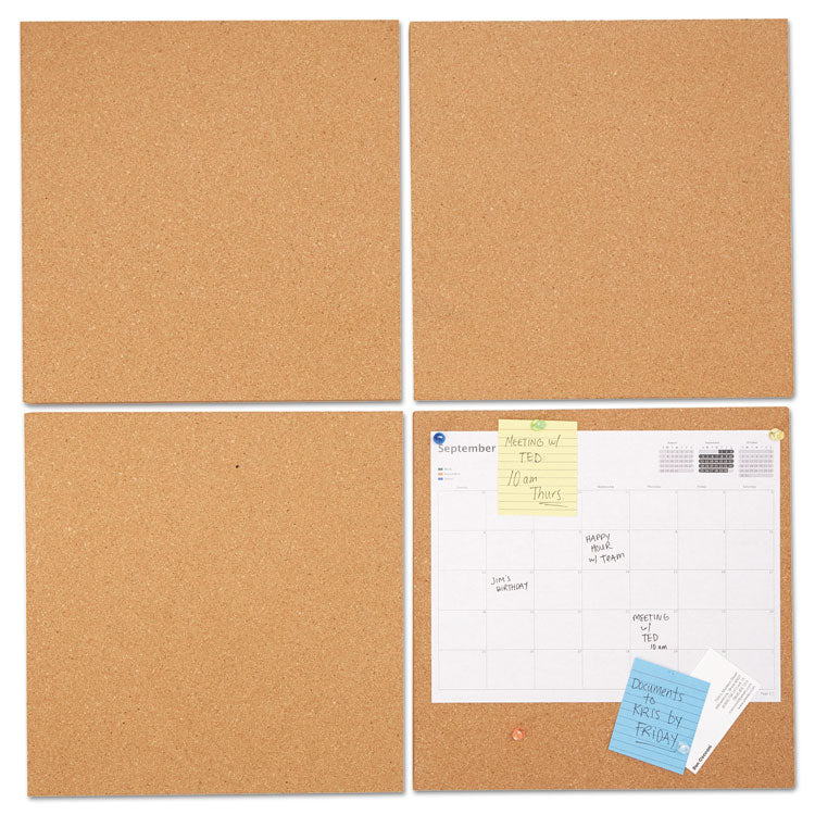 Universal® Cork Tile Panels, 12 x 12, Brown Surface, 4/Pack (UNV43404)