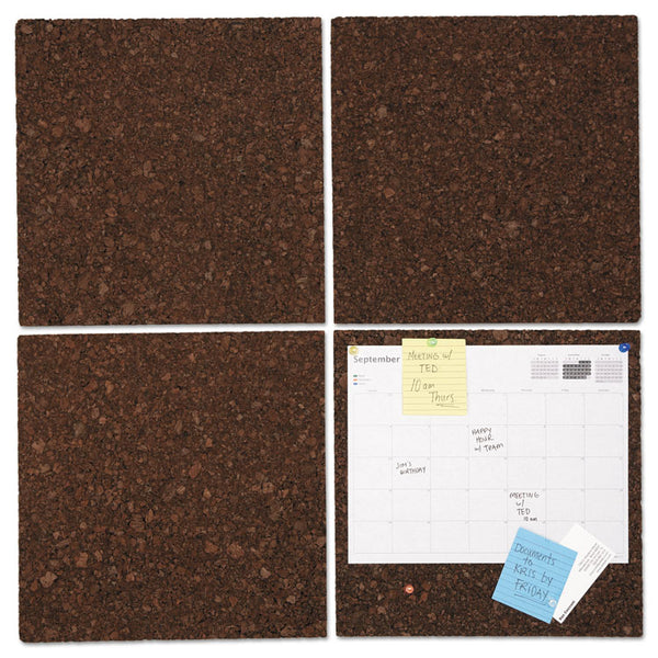 Universal® Cork Tile Panels, 12 x 12, Dark Brown Surface, 4/Pack (UNV43403)