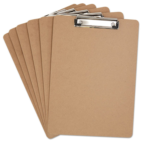 Universal® Hardboard Clipboard with Low-Profile Clip, 0.5" Clip Capacity, Holds 8.5 x 11 Sheets, Brown, 6/Pack (UNV05562)